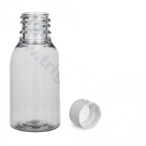 Plastová lahvička čirá široká s bílým víčkem 25 ml