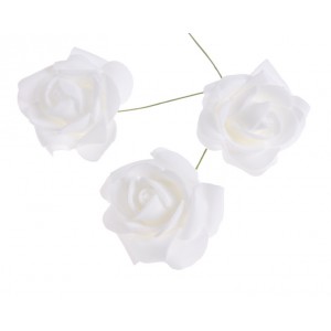 Dekorace - květ růže pěnový - zápich, bílý