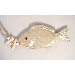 Dřevěná dekorace - rybka na udici, 20 cm