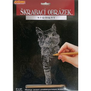 Škrabací obrázek stříbrný 20x25 cm - kočka