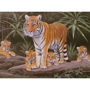 Malování podle čísel 30x40cm - tygřice s mláďaty