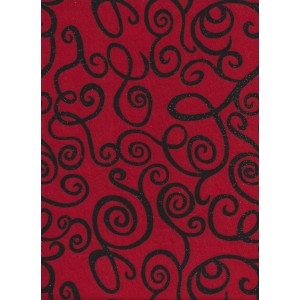 Filc s třpytivým 3D vzorem 30,5 x 22,9 cm, tl. 1 mm - červená s černými spirálkami
