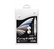 Graph'it brush set oboustranných popisovačů, 12 ks - Mix Greys