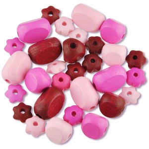 Dřevěné korálky tvarové - mix (růžové)