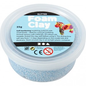 Modelovací hmota Foam Clay - 35 g, kuličková, světle modrá s glitry