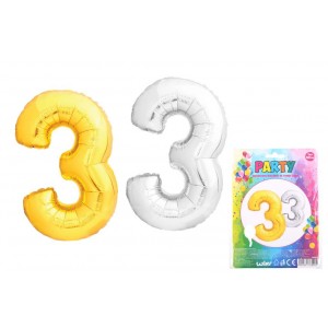 Balónek nafukovací ve tvaru čísla 3, zlatý