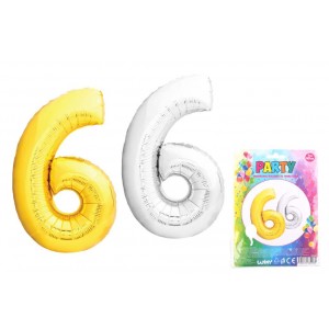 Balónek nafukovací ve tvaru čísla 6, stříbrný