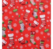 Dekorační látka - vánoční bavlna, červená, ponožky 