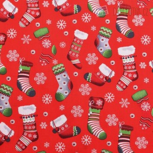 Dekorační látka - vánoční bavlna, červená, ponožky 