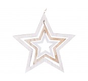 Dřevěná hvězda závěsná 40 cm, přírodní a bílá