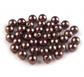 Korálky plastové - imitace perel 7 mm, hnědá, 30 ks