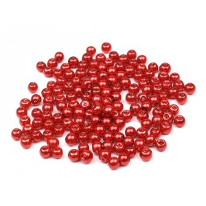 Korálky plastové - imitace perel 3 mm, červená, 150 ks