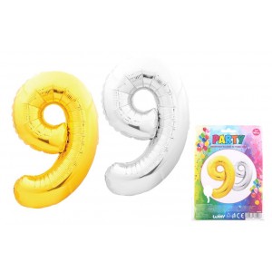 Balónek nafukovací ve tvaru čísla 9, stříbrný
