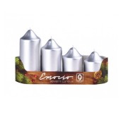 Adventní svíčky stupňovité, metalická stříbrná, 4 ks, 7-12,5 cm