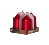 Adventní svíčky, metalická červená, 4 ks, 7,5 cm